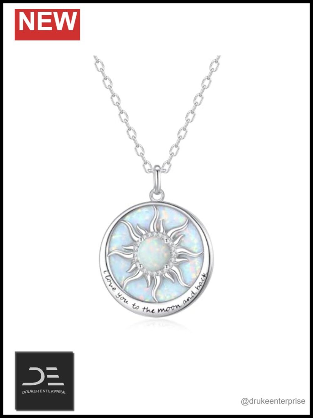 925 Sterling Silver Sunflower Pendant Necklace Opal with Engraved Message
